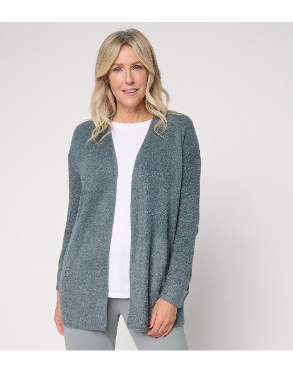 BAREFOOT DREAMS COZY CHIC LITE RIBBED CUFF COASTLINE CARDIGAN  COLOR SMOKEY BLUE